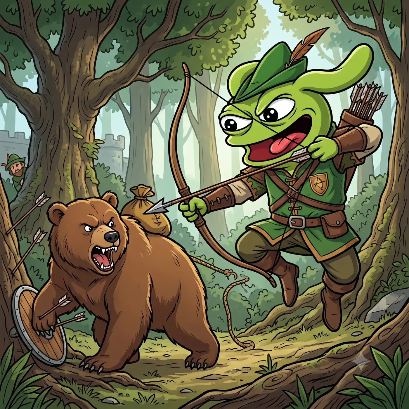 Randy defeating a bear market with his bow